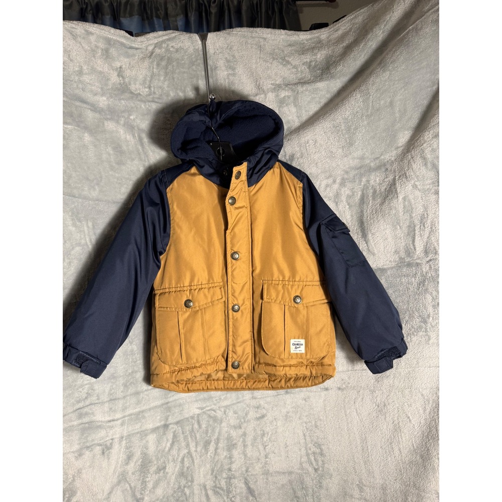OshKosh Bgosh Kids  Colorblock Parka Jacket Yellow Navy Blue Padded Coat 4T‎